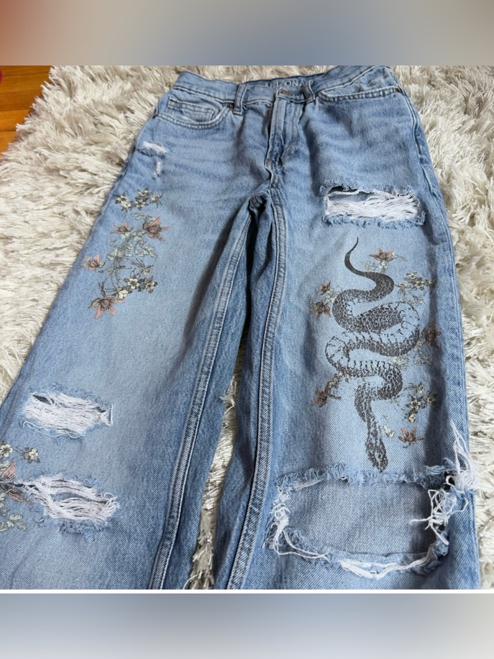 Arizona Jean Company High-Rise Skater Jeans with Snake & Floral Embroidery
